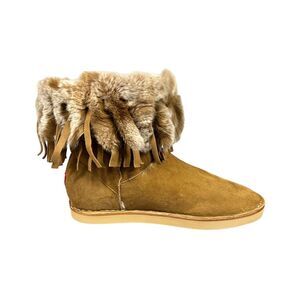Paola Martini Women EU 37 US 7 Tan Suede Animal Fur Fringe Sherpa Boot Italy NEW